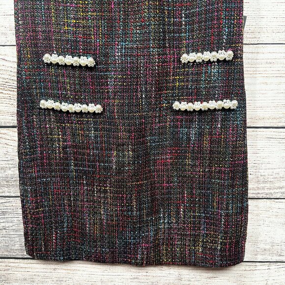 Tuckernuck Cameron Tweed Dress Womens XXS Multicolor Pearl Trim Short Sleeve NWT - Picture 3 of 12